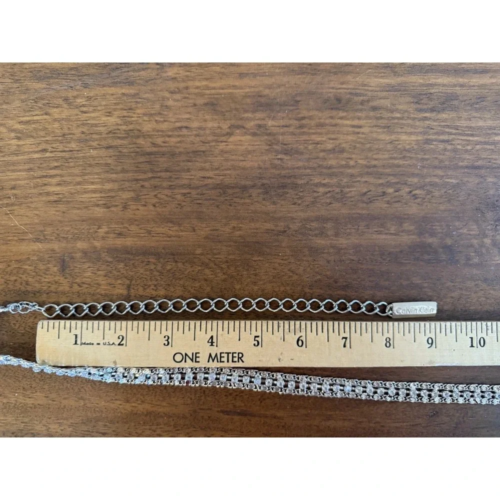 Calvin Klein two strands Chain +  rhinestones belt Silver Signed 30